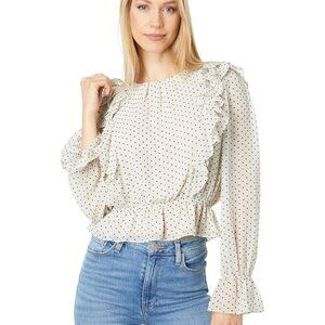1.STATE - Long Sleeve Ruffle Front Shirred Polka Dot Blouse (NWT), Size L